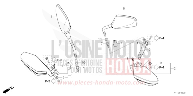 MIRROR/KNUCKLE GUARD for CRF300LA EXTREME RED (R292) from 2025