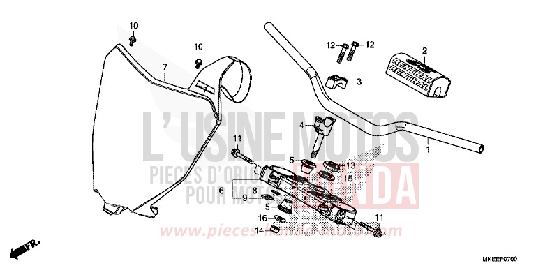 HANDLE PIPE/TOP BRIDGE for CRF450R EXTREME RED (R292) from 2020