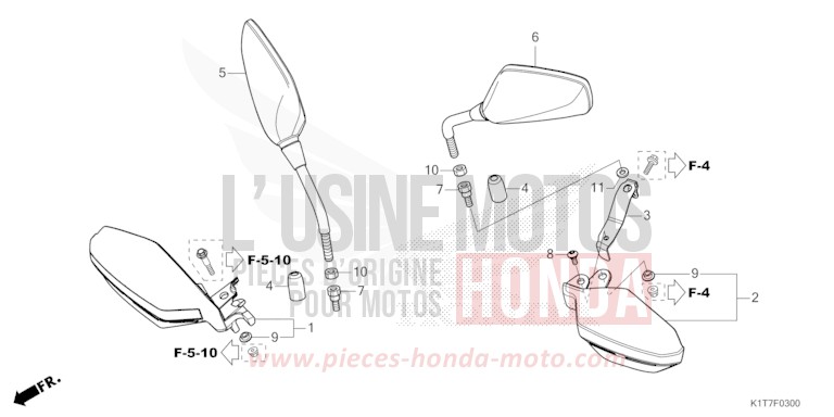 MIRROR/KNUCKLE GUARD for CRF300LA EXTREME RED (R292) from 2023