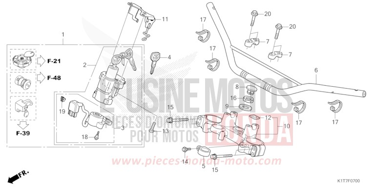 HANDLE PIPE/TOP BRIDGE (CRF250L/LA,CRF300L/LA) for CRF300LA EXTREME RED (R292) from 2023