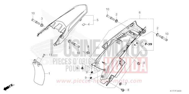 REAR FENDER for CRF300LA EXTREME RED (R292) from 2023