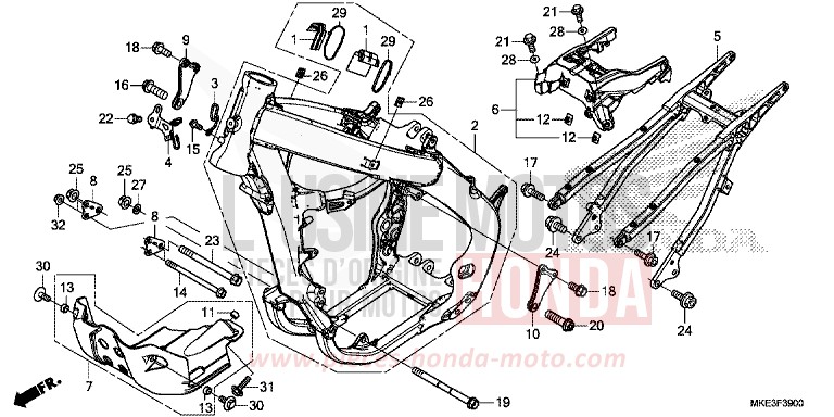 FRAME BODY for CRF450R EXTREME RED (R292) from 2017