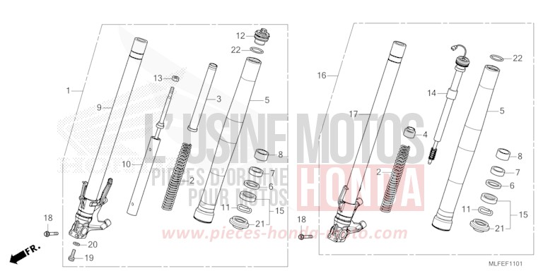 FRONT FORK (NT1100DE) for NT1100 PEARL HAWKSEYE BLUE (PB409) from 2026