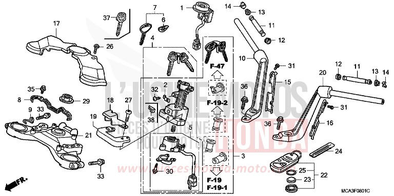 HANDLE PIPE/TOP BRIDGE (GL1800A5) (GL18006/7/8) for Goldwing BILLET SILVER METALLIC (NHA27) from 2008
