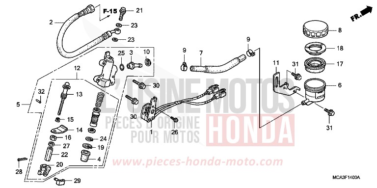 REAR BRAKE MASTERCYLINDER for Goldwing CALIENTE RED METALLIC (R325) from 2008