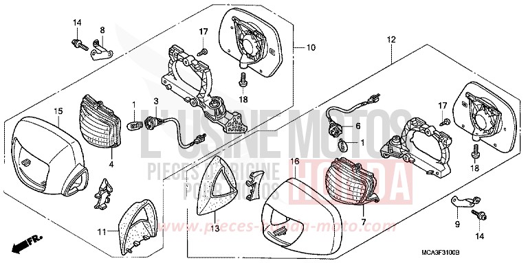 FRONT WINKER/MIRROR for Goldwing CALIENTE RED METALLIC (R325) from 2008