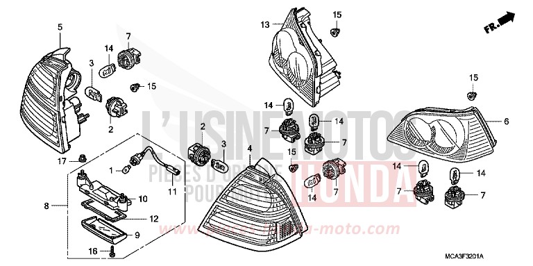 REAR COMBINATION LIGHT (GL18006/7/8) for Goldwing CALIENTE RED METALLIC (R325) from 2008
