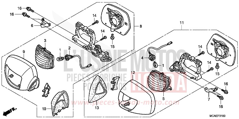 WINKER/MIRROR for Goldwing MONTEREY BLUE METALLIC (B205) from 2009