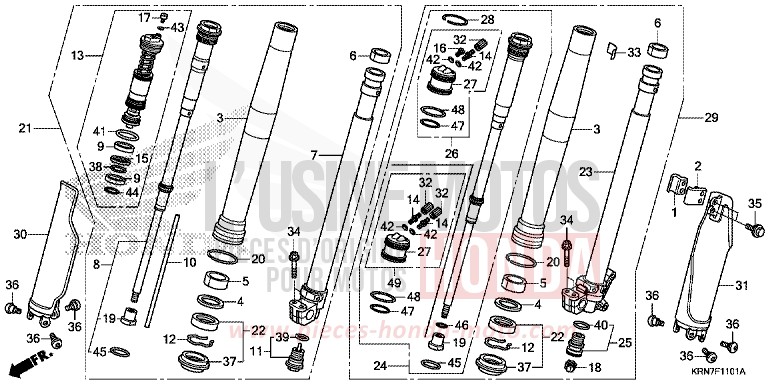 FRONT FORK (CRF250RF-H) for CRF250R EXTREME RED (R292) from 2016