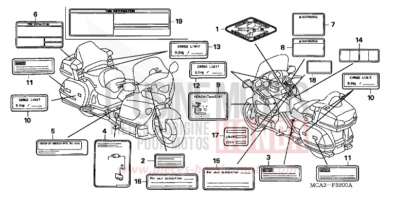 CAUTION LABEL (GL1800A1/A2/A3/A4/A5) (GL18006) for Goldwing ARCTIC WHITE (NHA29) from 2005