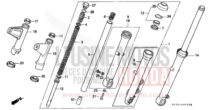 FRONT FORK for CM125C CANDY BOURGOGNE RED-U (R107) from 1982
