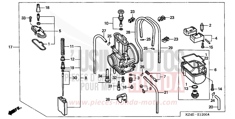 CARBURETOR for CR125R EXPLOSION RED (R254) from 2001