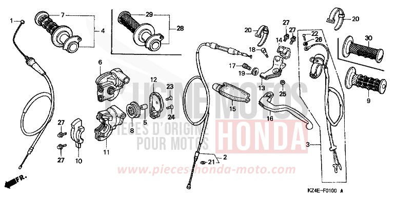 HANDLE LEVER/SWITCH CABLE for CR125R EXPLOSION RED (R254) from 2001