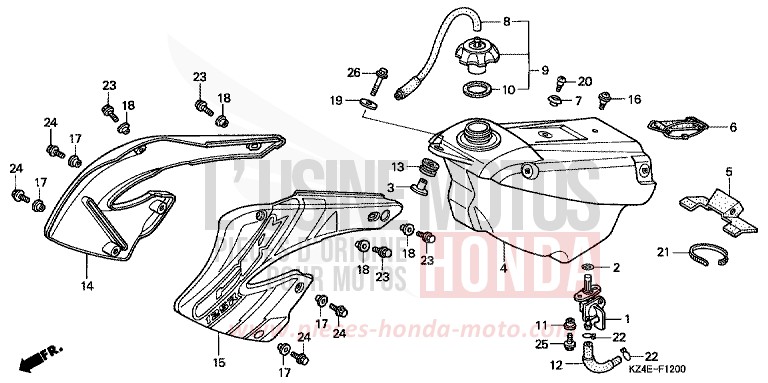 FUEL TANK for CR125R EXPLOSION RED (R254) from 2001