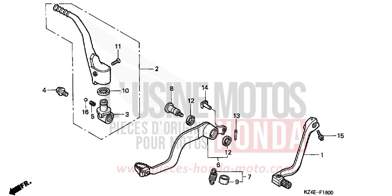 PEDAL/KICK STARTER ARM for CR125R EXPLOSION RED (R254) from 2001