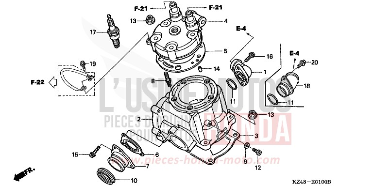CYLINDER/CYLINDER HEAD (CR125R2,3) for CR125R EXPLOSION RED (R254) from 2003