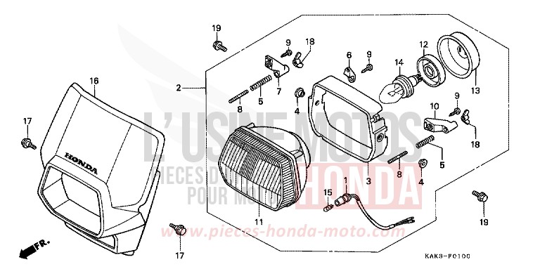 HEADLIGHT for CRM125R FLASH RED (R119) from 1990