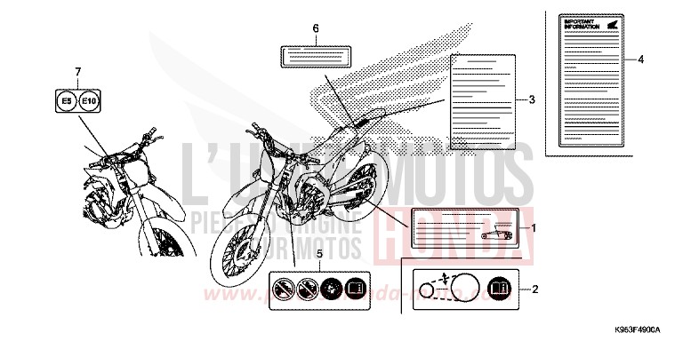 ETICHETTA DI AVVERTIMENTO per CRF250R EXTREME RED (R292) del 2019