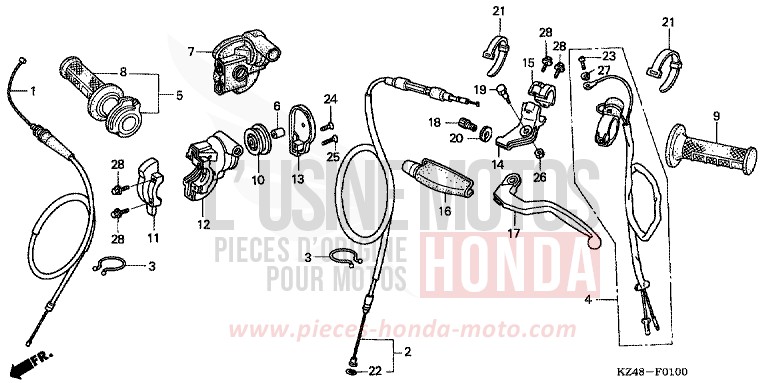 HANDLE LEVER/SWITCH/CABLE (CR125R2,3) for CR125R EXPLOSION RED (R254) from 2003
