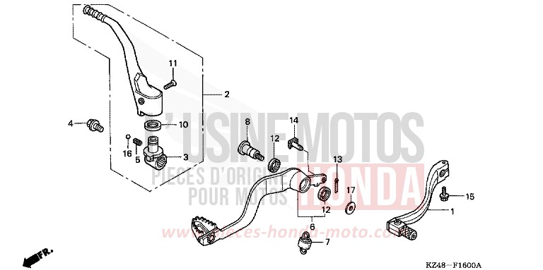 PEDAL/KICK STARTER ARM for CR125R EXPLOSION RED (R254) from 2003