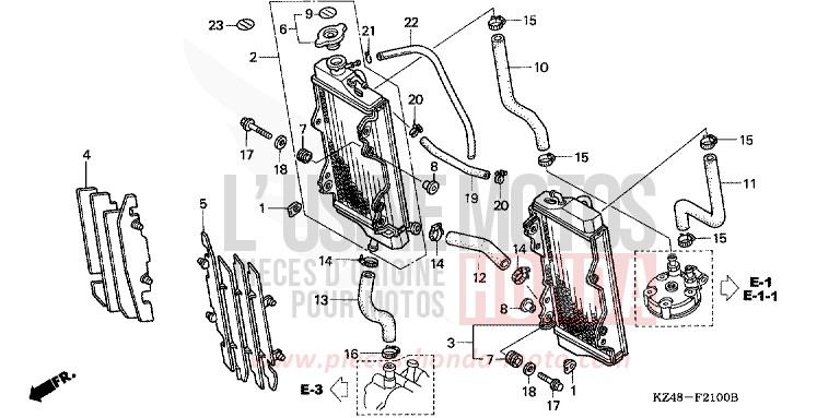 RADIATOR (CR125R2-4) for CR125R EXPLOSION RED (R254) from 2003