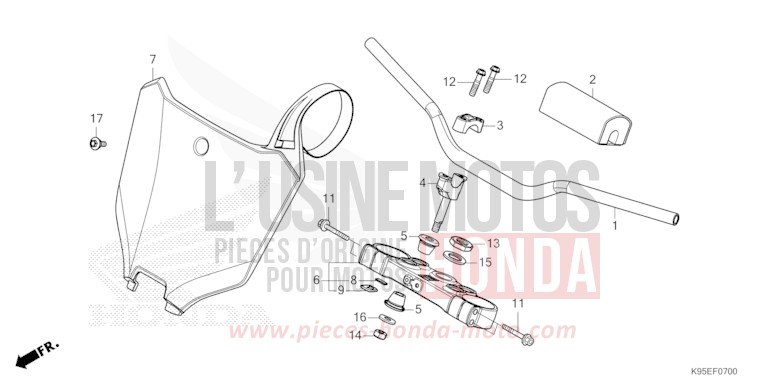HANDLE PIPE/TOP BRIDGE for CRF250R EXTREME RED (R292) from 2022