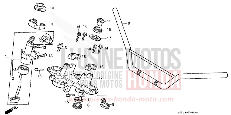 HANDLE PIPE/TOP BRIDGE for MTX125R FLASH RED (R119) from 1985