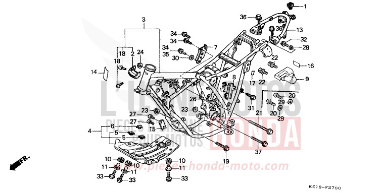 FRAME BODY for MTX125R FLASH RED (R119) from 1987