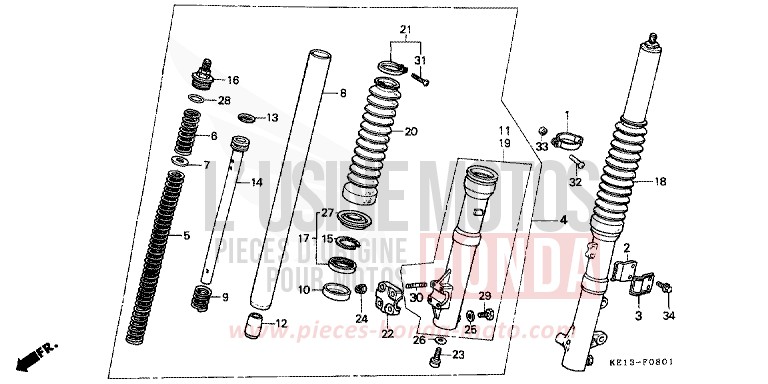 FRONT FORK (2) for MTX125R ROSS WHITE (NH196) from 1987