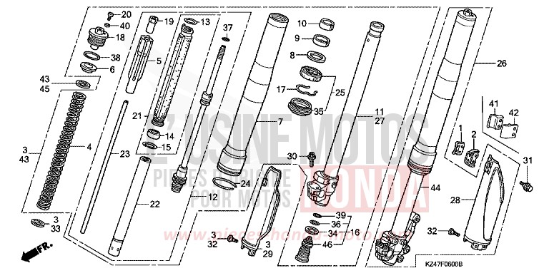 FRONT FORK for CR125R EXTREME RED (R292) from 2005
