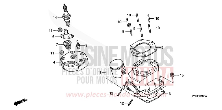 CYLINDER/CYLINDER HEAD for NSR125R REAL WHITE (NH250K) from 1990