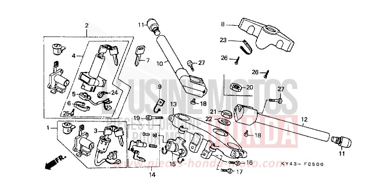 HANDLE PIPE/TOP BRIDGE for NSR125R REAL WHITE (NH250H) from 1992