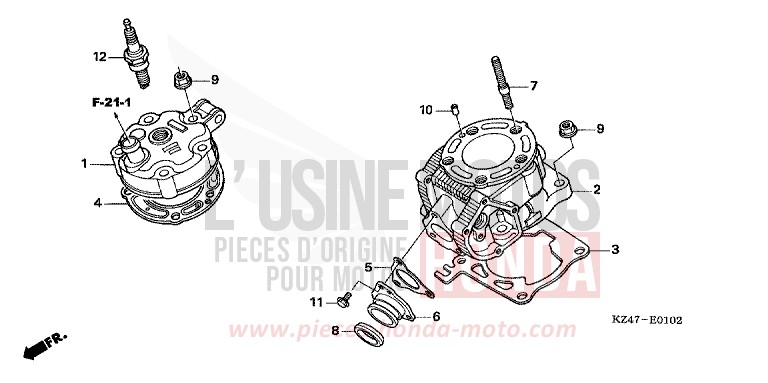 CYLINDER/CYLINDER HEAD (CR125R5-7) for CR125R EXTREME RED (R292) from 2006