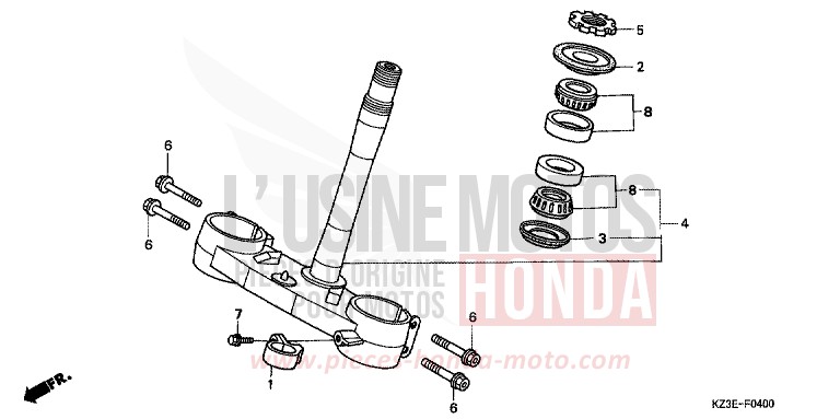 STEERING STEM for CR250R EXPLOSION RED (R254) from 2001