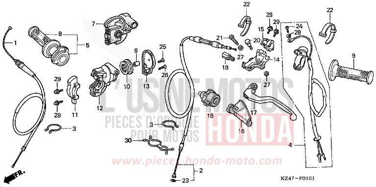 HANDLE LEVER/SWITCH/CABLE (CR125R4-7) for CR125R EXTREME RED (R292) from 2006