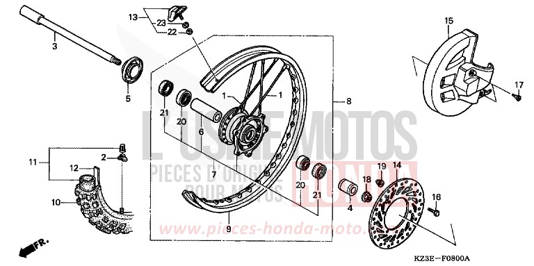 FRONT WHEEL for CR250R EXPLOSION RED (R254) from 2001