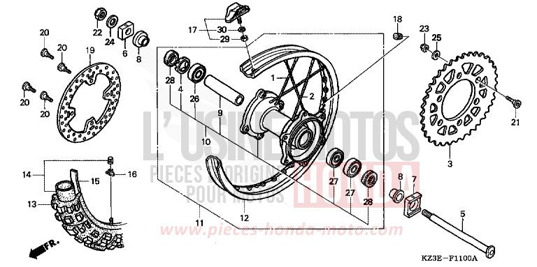 REAR WHEEL for CR250R EXPLOSION RED (R254) from 2001