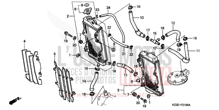 RADIATORE per CR250R EXPLOSION RED (R254) del 2001