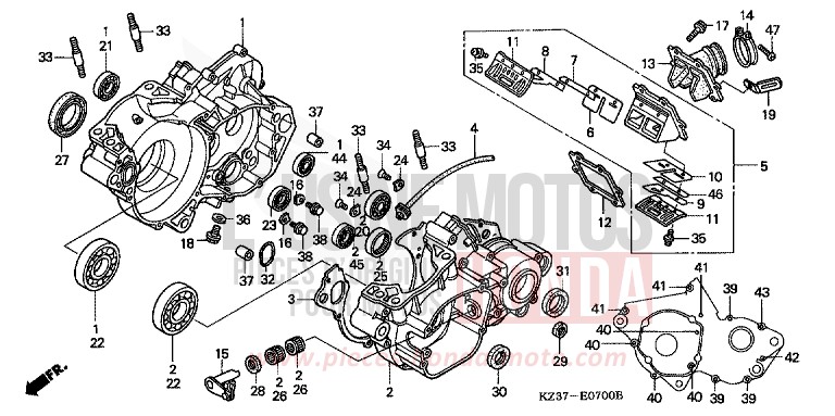 CRANKCASE (CR250R2) for CR250R EXPLOSION RED (R254) from 2002