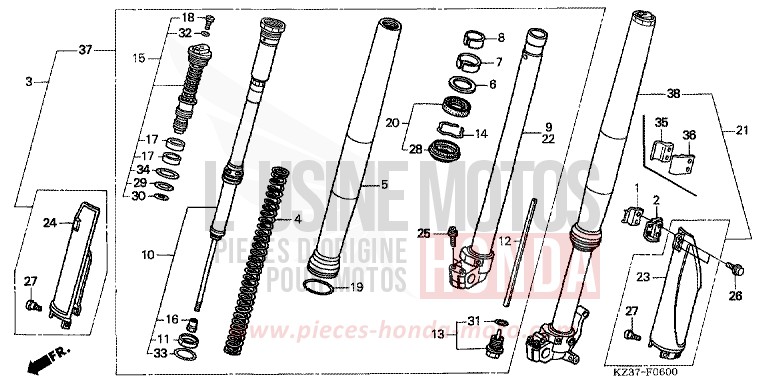 FRONT FORK for CR250R EXPLOSION RED (R254) from 2002