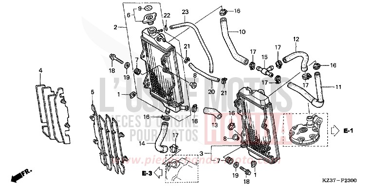 RADIATOR (CR250R2-4) for CR250R EXPLOSION RED (R254) from 2002