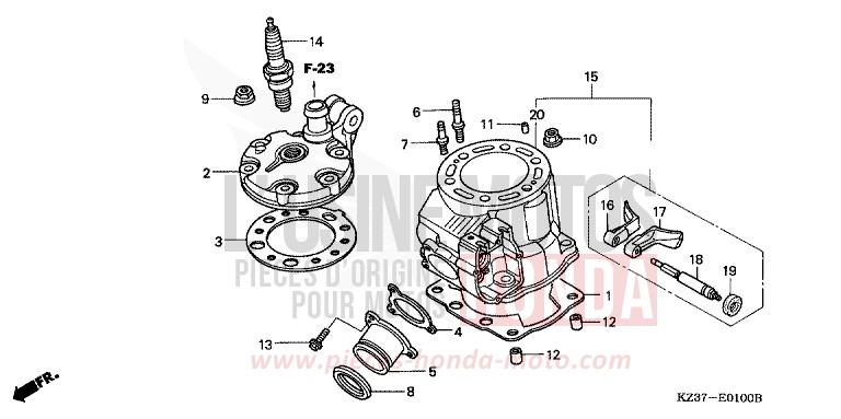 CYLINDER/CYLINDER HEAD (CR250R2-4) for CR250R EXPLOSION RED (R254) from 2003