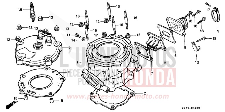 CYLINDER/CYLINDER HEAD (1) for CR125R FLASH RED (R119) from 1984