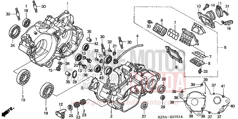 CRANKCASE (CR250R3) for CR250R EXPLOSION RED (R254) from 2003