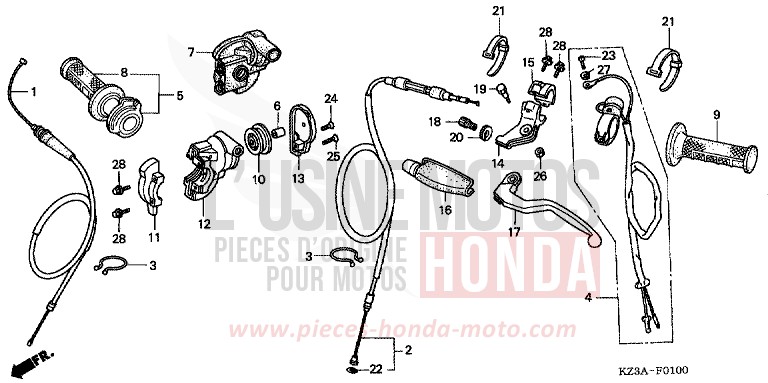 HANDLE LEVER/SWITCH/CABLE (CR250R2,3) for CR250R EXPLOSION RED (R254) from 2003