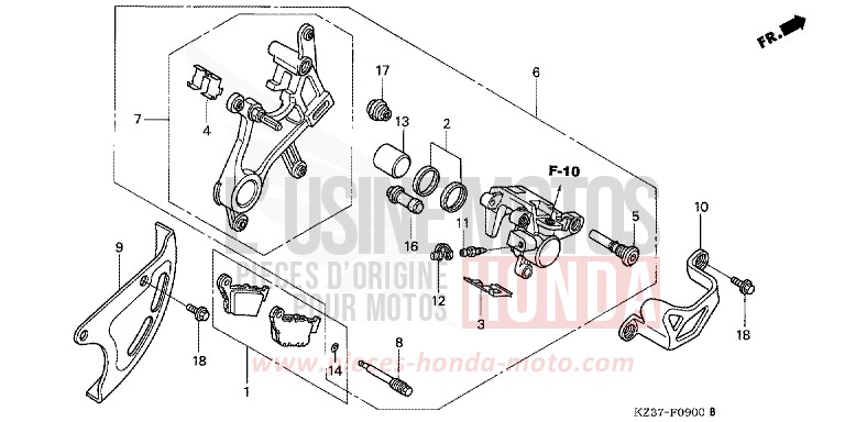 REAR BRAKE CALIPER for CR250R EXPLOSION RED (R254) from 2003