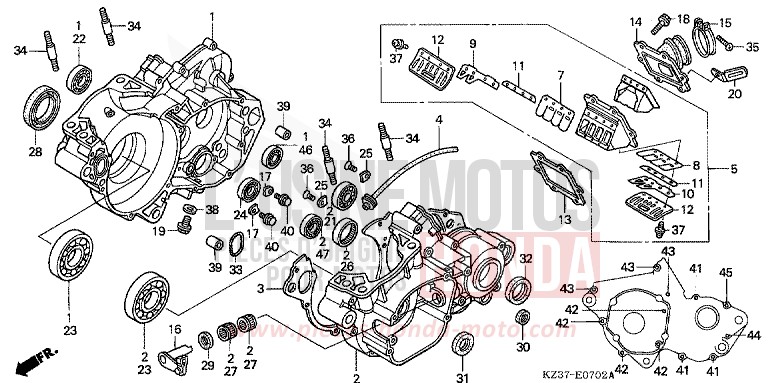 CRANKCASE (CR250R4) for CR250R EXTREME RED (R292) from 2004
