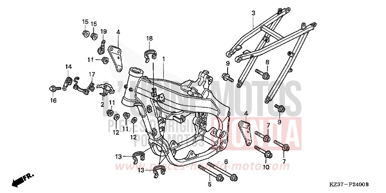 TELAIO per CR250R EXTREME RED (R292) del 2004