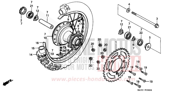 REAR WHEEL (1) for CR125R FLASH RED (R119) from 1984