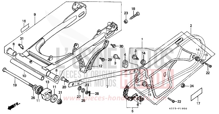REAR FORK/CHAIN CASE for XL125S HELIOS RED (R33) from 1980